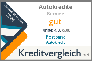 Auszeichnung Sehr gut Service - Postbank Autokredit 2024